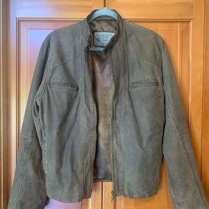 Brown genuine leather bomber jacket